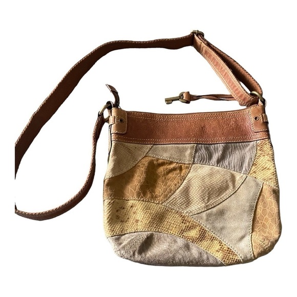 VINTAGE FOSSIL-LEATHER AND SUEDE PATCHWORK CROSSBODY - Picture 3 of 11